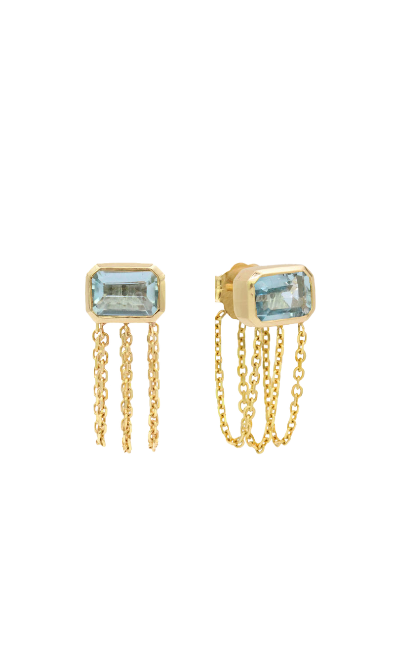 Chain Back Aquamarine Studs