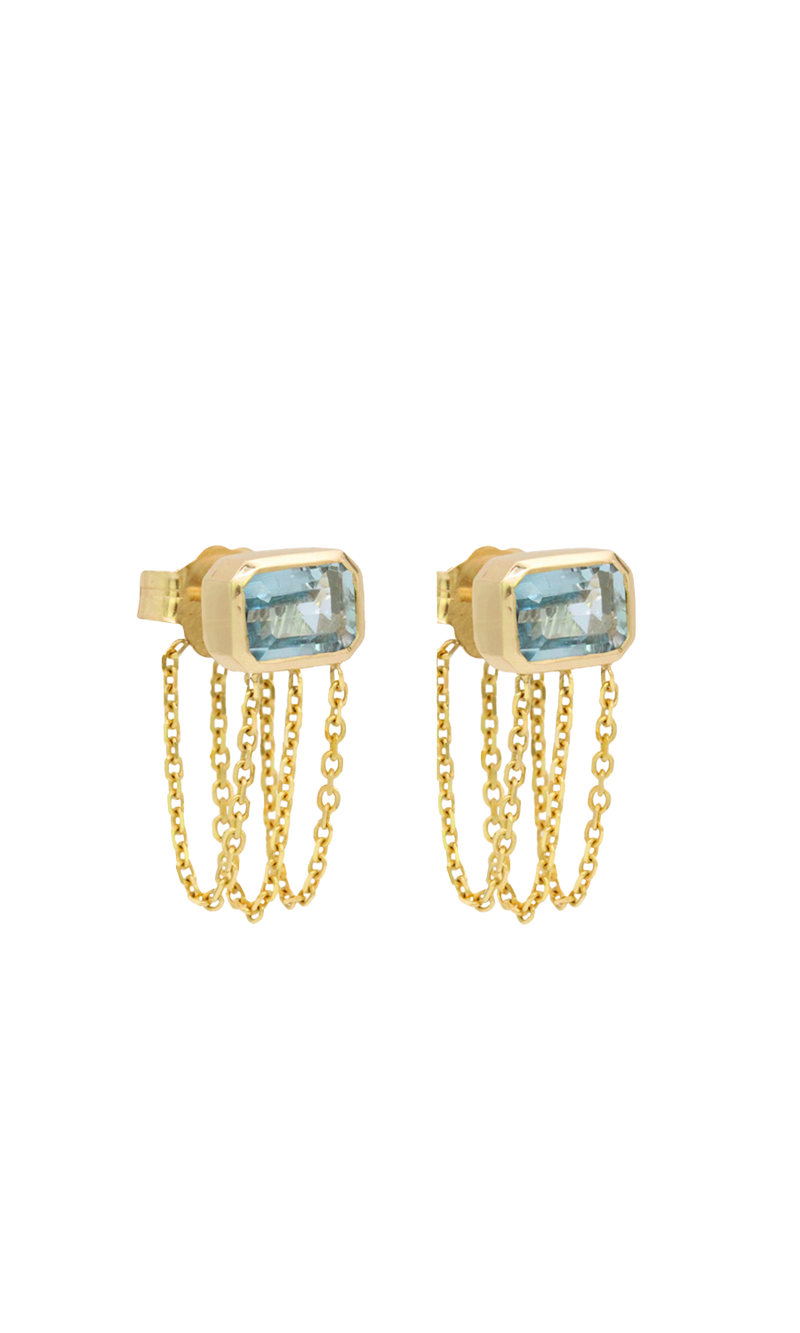 Chain Back Aquamarine Studs