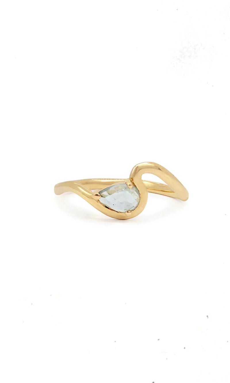 Rose Cut Montana Sapphire Ring & Wave Band Set