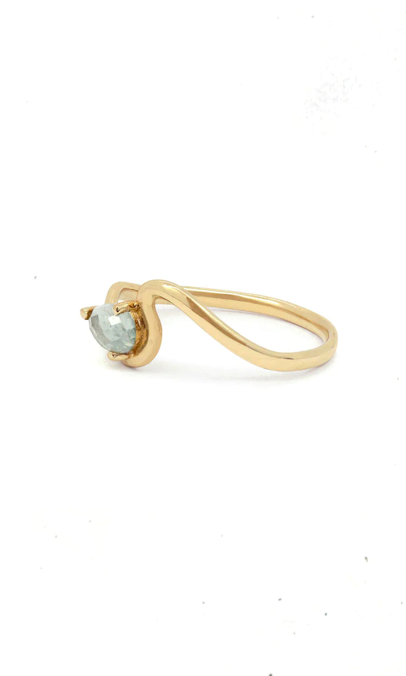 Rose Cut Montana Sapphire Ring & Wave Band Set
